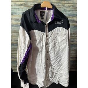AOS Rodeo Western Shirt XL White Black Purple Excellent Colorblock Ranch Logo